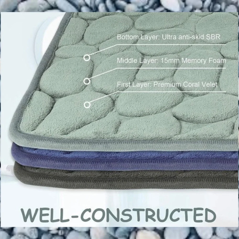 White Pebble Memory Foam Super Absorbent Floor Mat